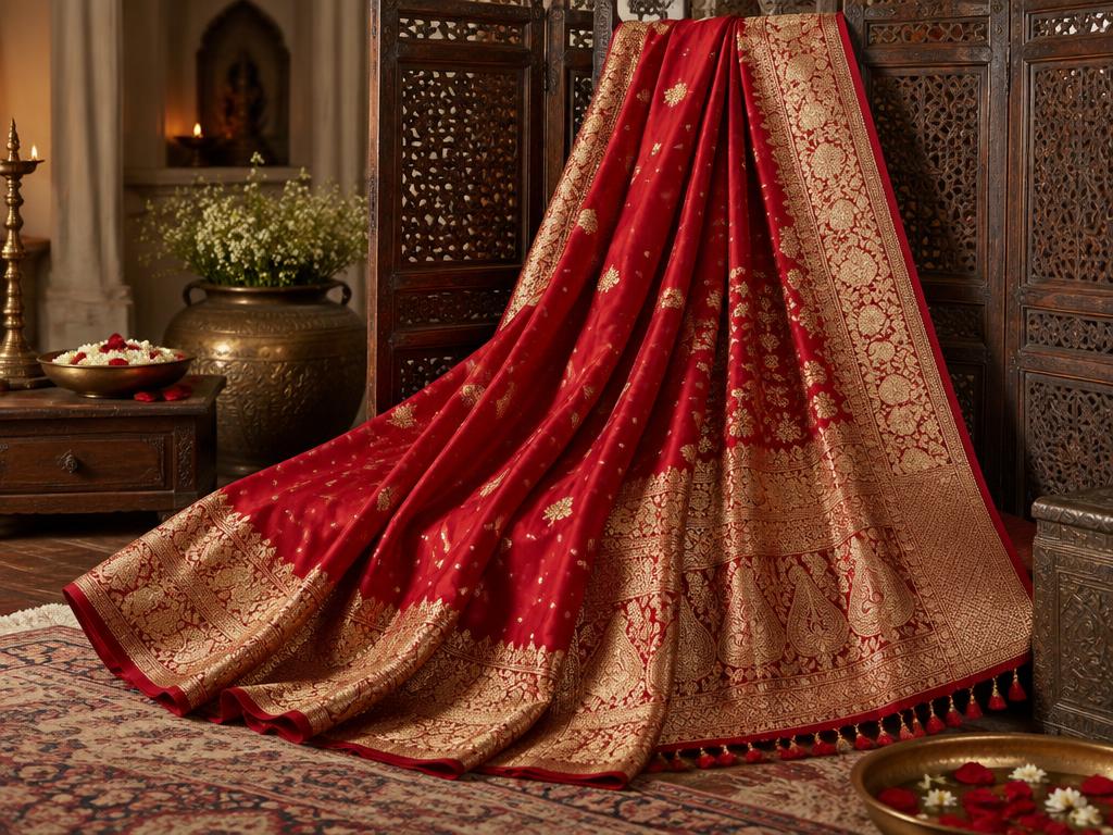 Red and gold bridal silk saree